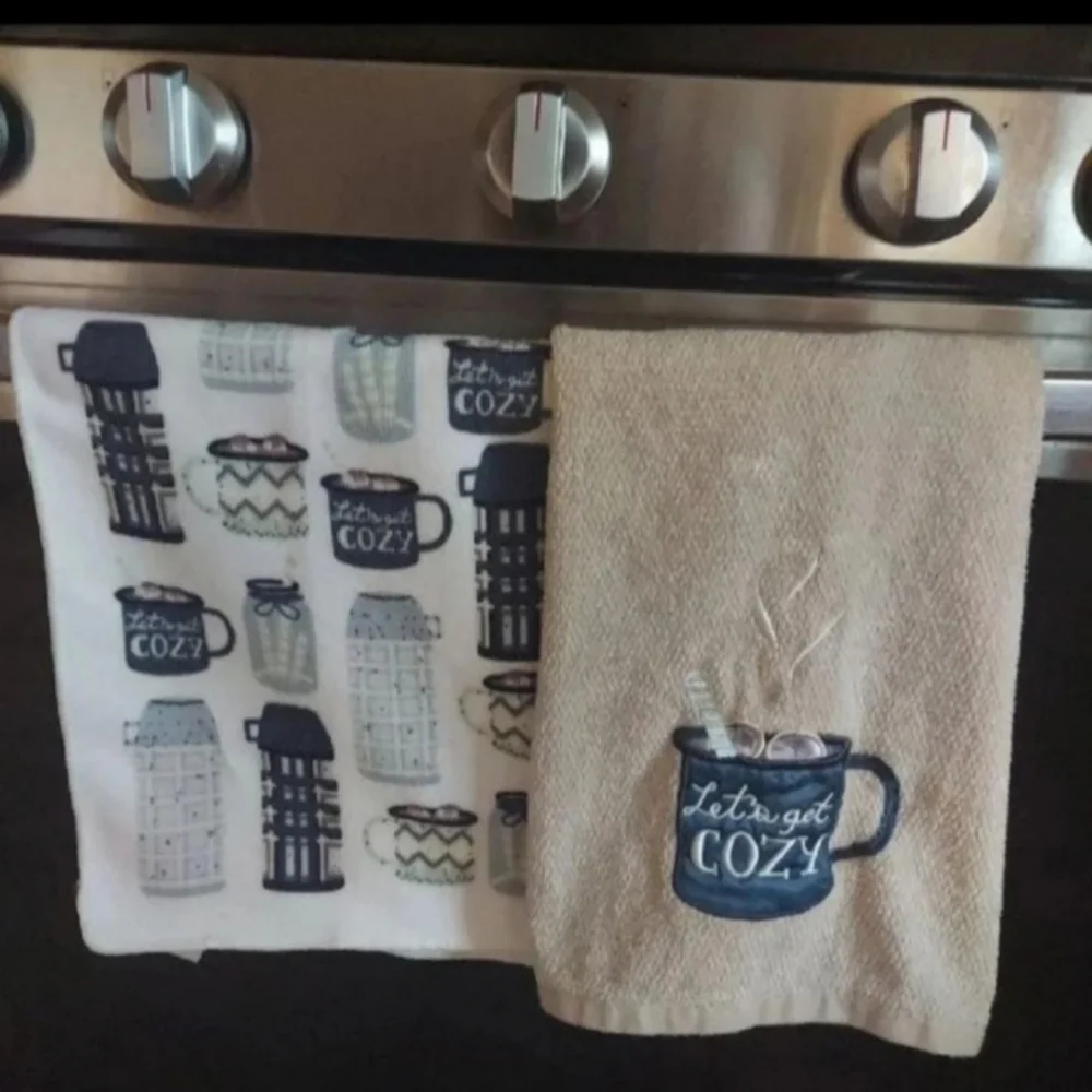 Farmhouse Charm Cup of Cozy Mug Winter Kitchen Towels Set BNWT RETIRED 1 Left!